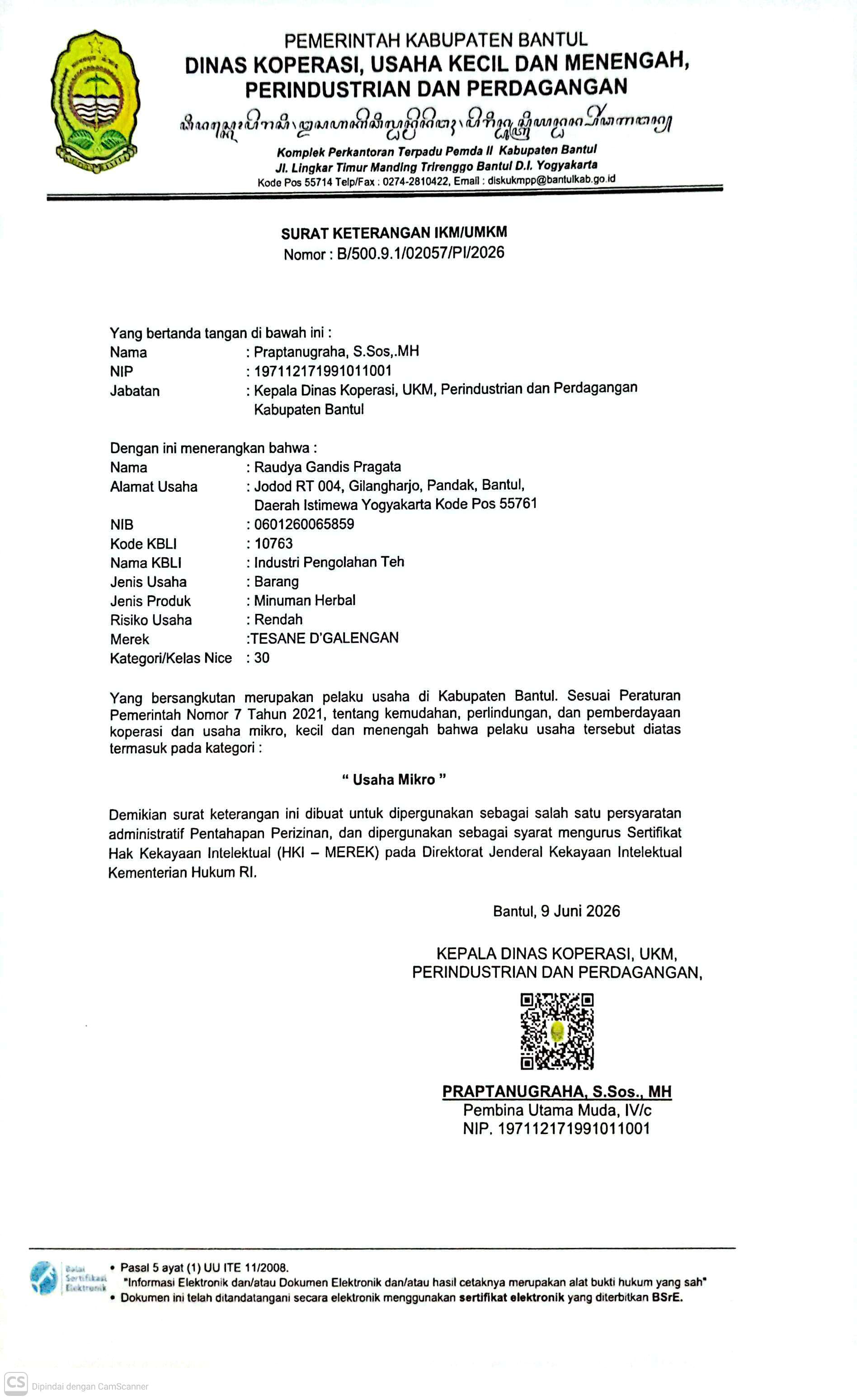 Surat Keterangan Merek Dagang Sidakui (Dinas KUKMPP)
